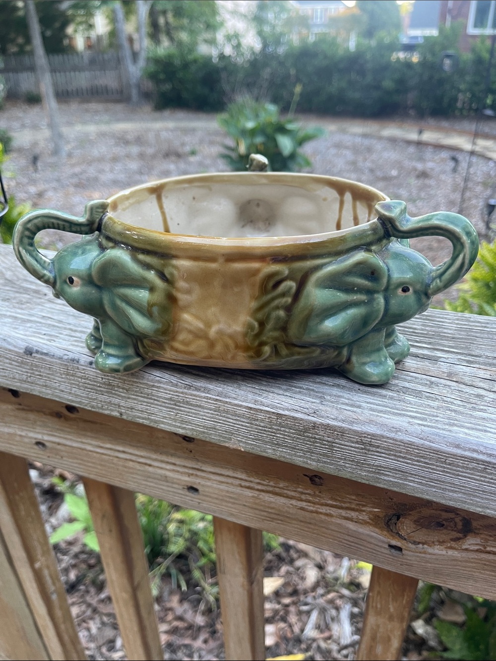 Vintage Lucky Elephant Majolica Planter